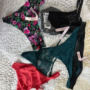 Victoria's Secret Floral Pink & Green, Black, Teal & Red Panty Set